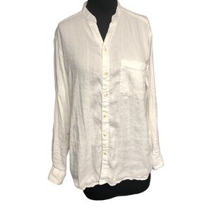 Caribbean Men’s Linen Blend White Casual Button Down Shirt Size L